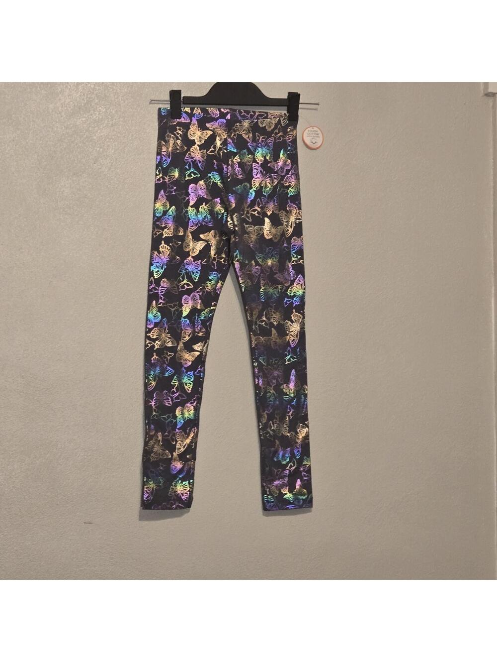 New Wonder Nation Girls Legging Size L 10 12 Plus Gray Multi Color Butterflies